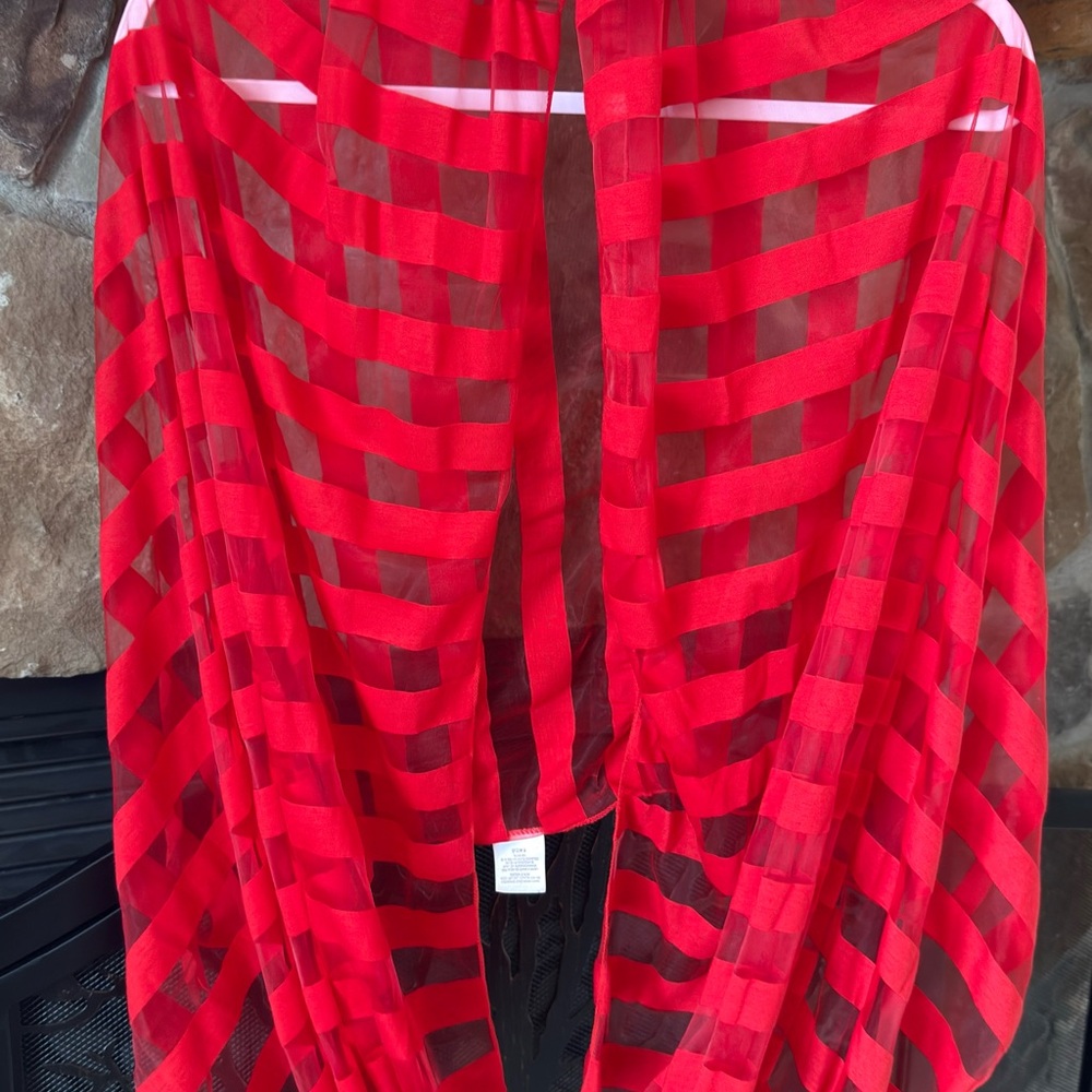 Red Sheer Striped Infinity Scarf - Picture 2 of 9